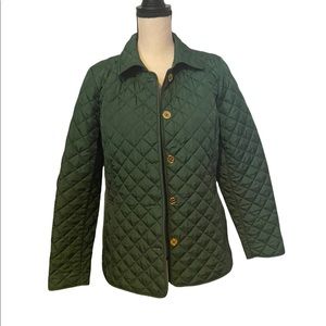 C Wonder Green Quilted Gold Button Size Small Preppy Classic Barn Jacket.